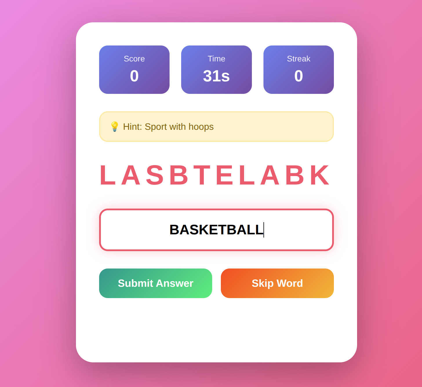 Word Scramble Rush